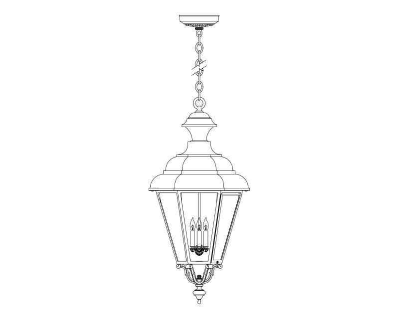 Grande Jamestown, aluminum, Ceiling Mount, Clear glass, chain, (3) 25W B10, 120V